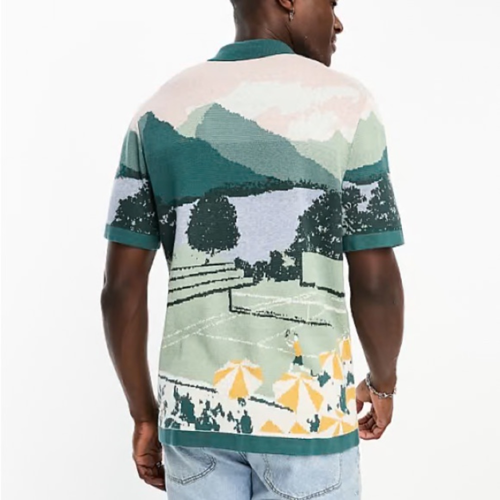 Abercrombie Men’s Medium Tennis Getaway Scenic Graphic sweater button down - Picture 3 of 5